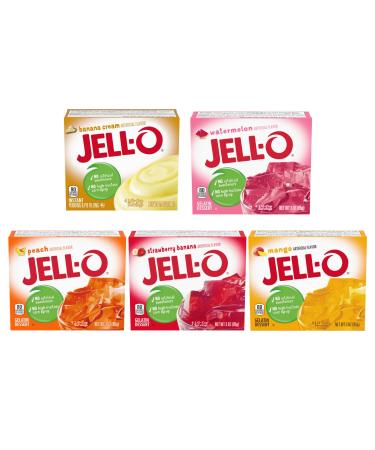 Jell-O Gelatin Powder | Pick N Mix | Create Custom Jelly Combo with 5 Available Flavours - Banana Cream Watermelon Strawberry Banana Peach and Mango | American Jelly | Pack of 4 85 g (Pack of 4)