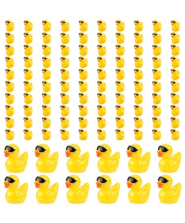 Movstriker 100Pcs Mini Ducks Mini Resin Duck with Sunglasses Cute Tiny Ducks Realistic Yellow Duck for Garden Landscape Aquarium Dollhouse DIY Handmade Crafts Fairy Garden Decorations Sunglasses-Yellow
