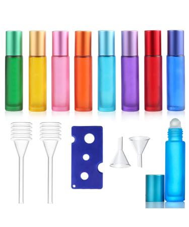 8 pieces of empty glass roll-on bottles with stainless steel scooters for essential oils lotions perfumes 8-colored roller bottles for at home travel
