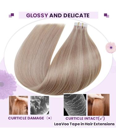 LAAVOO Tape In Hair Extensions - Real Hair Blond & Ash Blond Highlights 25cm 20PCs - Invisible & Smooth #P18/613 - Buy Online on SooperMarket.com