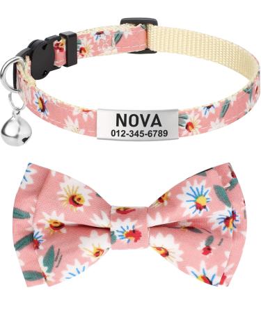 Tagme cats collars with names and telephone number kitten neck band with safety closure and bell flower baby pink 1 Pack flower baby pink