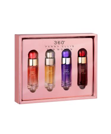Perry Ellis 360 Women mini gift set - 4-pack of .25 fl oz EDP travel sprays (360 Women 360 Coral 360 Purple 360 Red)