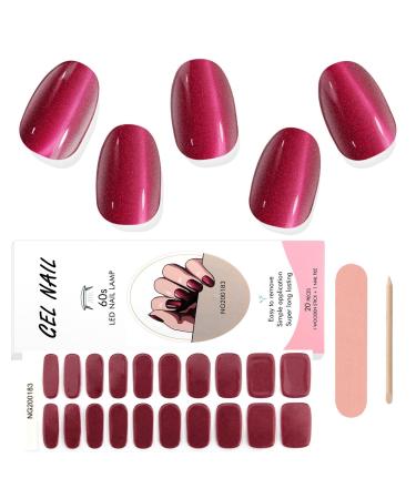 Kalolary Red Gel Nail Strips for Mother's Day Glaze Brown Full Wrap Gel Nail Polish Stickers Aurora Nail Wrap Brighter and Long Lasting Salon Quality Nail File & Wood Stick(UV/LED Lamp Required) Pearl Light Brown