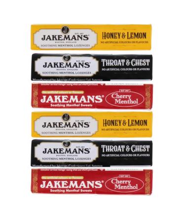 Soothing Menthol Lozenges Variety Bundle - with Jakemans Cherry Honey & Lemon and Original Flavours 6 x 41 g