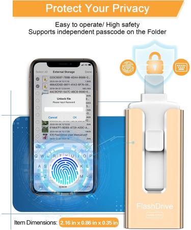 Sunany 256GB USB Flash Drive - High Speed External Thumb Drive for Phone & Pad - Photo Stick for More Photos & Videos - Gold - Buy Online on SooperMarket.com