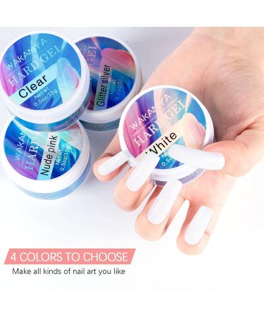 Wakaniya Builder Gel Nail Kit - 4 Colors UV Gel Set for Nail Extension - Includes Clear, White, Glitter, and Silver - Perfect for Beginners - DIY Nail Art Supplies - Buy Online on SooperMarket.com