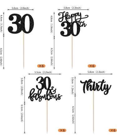 Rsstarxi 24 Pack Glitter 30th Birthday Cupcake Toppers Thirty 30 Fabulous Cupcake Picks Decorations for Happy 30th Birthday Wedding Anniversary Party Cake Decorations Black Design 1 30th Blcak - Buy Online on SooperMarket.com