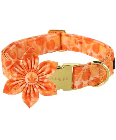 Aring Pet Autumn Dog Color Cotton Yellow Dog Halison With Flower Adjustable Autumn Blades Dog Hales Band Flower With Metal Beak for Small Medium Large Dogs X-Large (Pack of 1) Orange