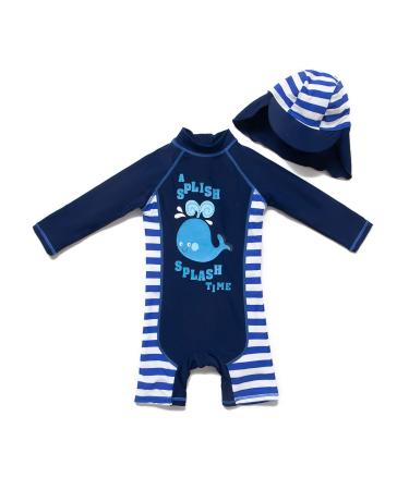 BONVERANO Baby Boy One Piece Long-Sleeved Clothing UV Protection 50+ Swimsuit with One Zip Blue-cxpsfish 9 Months
