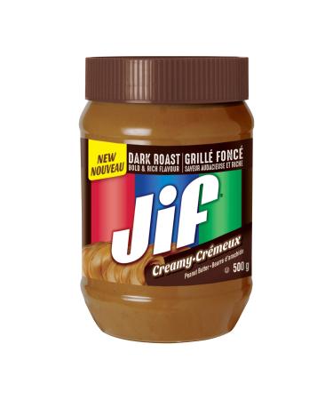 Jif Dark Roast Creamy Peanut Butter Smooth & Creamy Texture No Stir 500g Jars (Pack of 12) Dark Roast Creamy 1 g (Pack of 12)