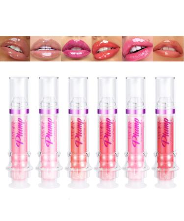 6pcs Lip Plumping Booster Gloss Set High Shine Glossy & Pearl Effect 6 Colors Hydrating Liquid Lipstick Set Infused with Hot Chili Extract for Plumper Looking Lips