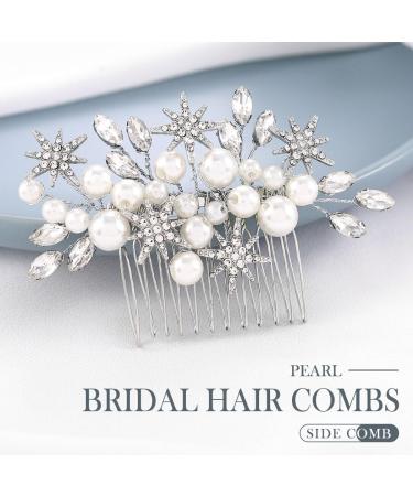 Handcess Bridal Pearls Hair Comb Splitter Rhinestone Star Hair Pieces Crystal Bridal Side Combs Wedding Hair Accessories for Women and Girls - Buy Online on SooperMarket.com