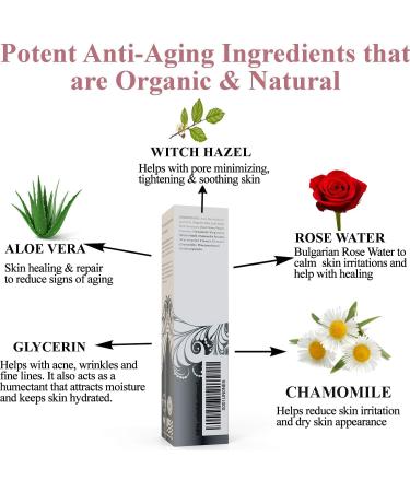 Organic Rosewater Facial Toner for Aging & Acne Prone Skin | Witch Hazel & Aloe Vera | Oil Free Moisturizing Pure Rose Water Spray - Buy Online on SooperMarket.com