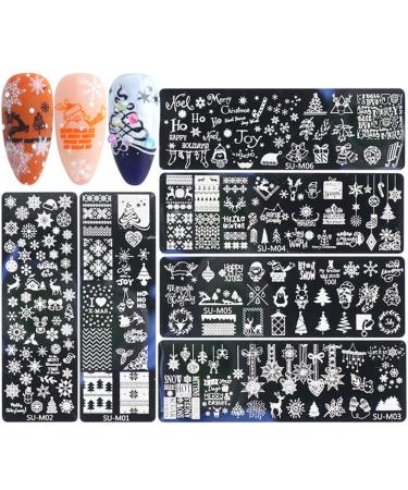 6Pcs Christmas Nail Stamp Plates Set with Various Patterns Snowflake Elk Santa Claus Christmas tree DIY Print Manicure Salon Design Perfect Christmas Nail Decoration for Professional DIY Salon