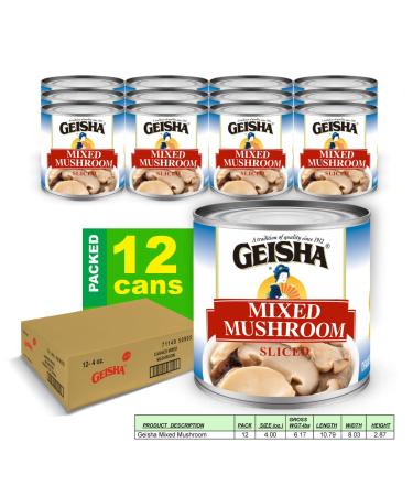 GEISHA Mixed Mushroom Sliced 4oz (Pack of 12) | Halal Certified, NON-GMO, Gluten Free | High Fiber, Low Calorie - Buy Online on SooperMarket.com