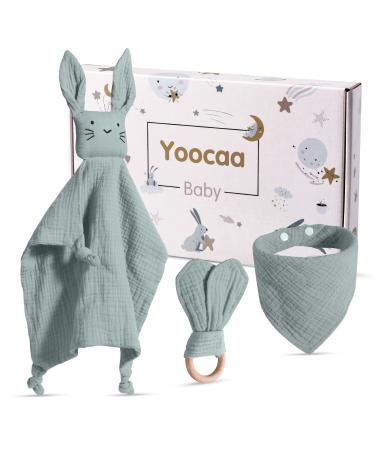 YoCaa baby gift for birth boy & girls - 100% Musselin cotton cuddly cloth bibs and bite ring gifts for birth (mint)