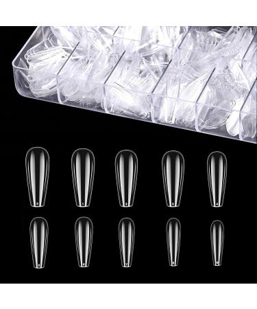 500 pieces acrylic artificial nail tips wrong nail ballerina fake-nails coffin nail tips natural nail tips with clear box long coffin form 10 sizes long coffin clear-500PCs