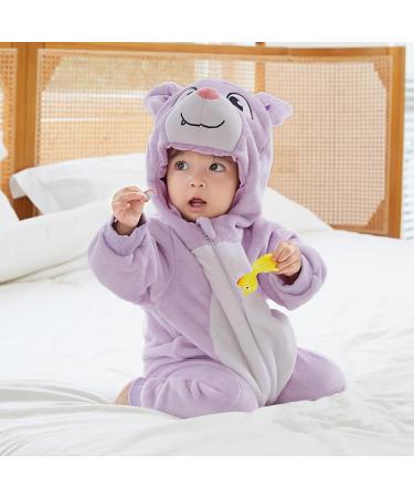 COOKY.D Baby Hooded Rompers | Winter Flannel Jumpsuit Pajamas | Infant 3-6 Months - Buy Online on SooperMarket.com