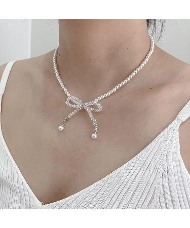 Oralgo's Bohemian Pearl Necklace | Loop Trailer & Collarbone Chain | Crystal Pearls Jewelry for Women & Girls - Black - Buy Online on SooperMarket.com