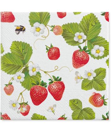 PAW 3-Layer Colorful Fruit Paper Napkins (33x33 cm) - 20 Pack for Birthdays Parties Weddings & Celebrations - Strawberry & Bees Design - Buy Online on SooperMarket.com