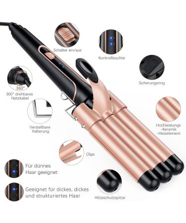 Bestope 5-in-1 Wave Iron Set - Ceramic Curling Rods with Adjustable Temperature Fast Warming Gloves & Clips - Perfect for Large Curls - Elegant Rose Gold - Buy Online on SooperMarket.com