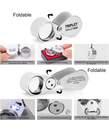 Wanapure Metal Jewelry Loop Magnifier with LED Light - 10x & 40x Pocket Illuminated Magnifying Glass for Gems, Rocks - Includes Drawstring Bag and Adjustable Lanyard - Buy Online on SooperMarket.com