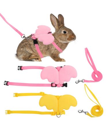 Molain 2 Pcs Rabbit Harness and Leash Adjustable Bunny Harness Kitten Vest Harness and Leash Set Cute Wings Pet Harness Leash Set for Bunny Puppy Kitten Ferret and Other Small Animals(Yellow+Pink)
