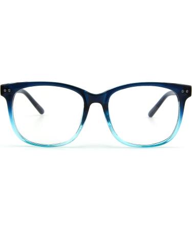 GQUEEN Large Frame Horn Glasses for Women and Men - UV400 Non-Prescription Nerd Glasses - Stylish PE1 1 Blue - International Shipping Available - Buy Online on SooperMarket.com