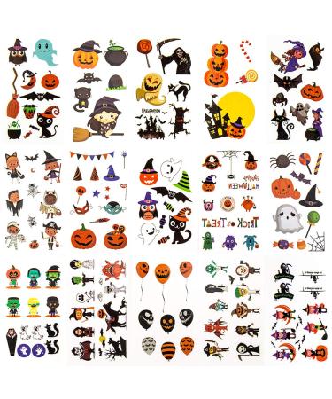 400 Halloween Temporary Tattoos for Kids - Non-Toxic Stickers for Makeup, Party Cosplay, Face Decals - Halloween Favors for Boys and Girls - Cartoon Designs - Buy Online on SooperMarket.com