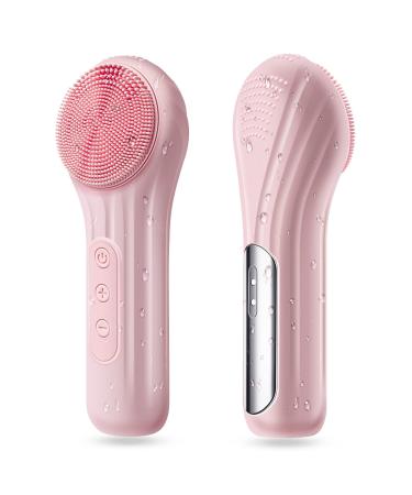 Silicone Face Scrubber Electric Facial Cleansing Brush Skincare Tools with Magnet Charger for Deep Cleaning|Gentle Exfoliating|Massaging (Pink)