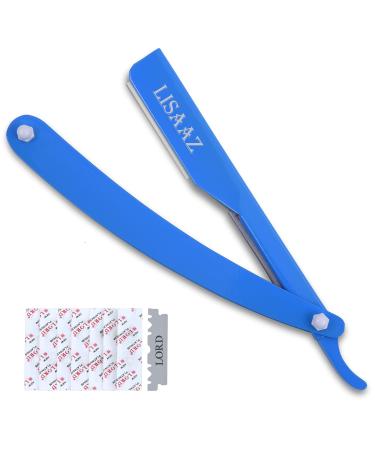Straight Razors for men 10 Blades Black straight edge razor classic shaving razors for men professional stainless steel razor blades for men quality barber supplies navajas para barbero 4.8in Blue Razor with 10 Exclusive Blades