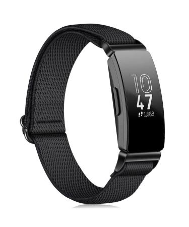 Fintie Elastic Bands Compatible with Fitbit Inspire 2 / Inspire HR/Inspire, Adjustable Stretchy Nylon Loop Band Breathable Replacement Strap Accessory Wristband, Black