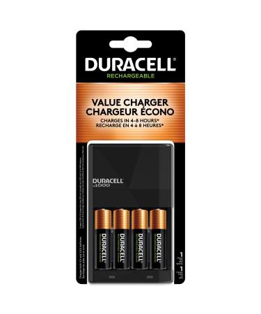 Duracell Ion Speed 1000-Battery-Charger for AA and AAA-batteries Includes 4 Pre-Charged AA-Rechargeable-Batteries for Household and Business Devices 1000 Charger + 4 AA Charger