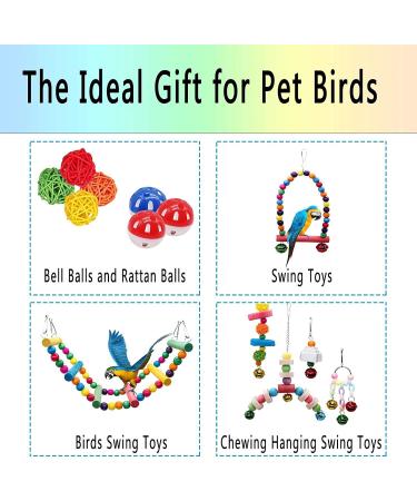 MQUPIN Bird Parrots Toys 14-Pack Cage Toys Hanging Swing Climbing Shredding Perches Ladders Sepak Takraw Bell Frosting Stick Parrot Set Toy for Medium Budgie Finches Cockatiels Conures African Parrot S-6.9inch - Buy Online on SooperMarket.com