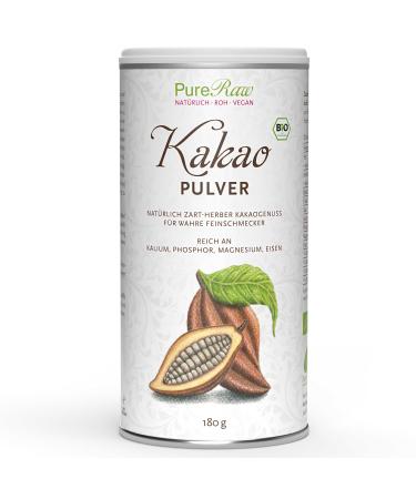 Cocoa powder (organic vegan) pure cocoa from ghana drinking chocolate cocoa without sugar baking cocoa - especially mild acid low strongly de -oiled - Theobroma cocoa organic cacao powder |Pureeraw 180g cocoa powder 180 g (1 Pack)