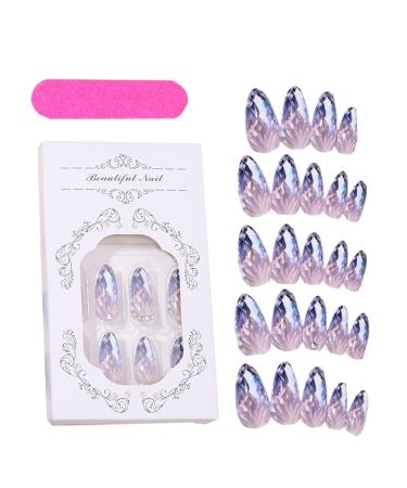 Almond Shaped Fake Nails | Medium Acrylic Fake Stick on Nails Full Rhombus Crystal Fake Nail Kit in 12 Sizes with Glue for Home or Salon