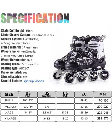 Kuxuan Adjustable Inline Skates for Kids with Light Up Wheels - Camo Roller Blades for Boys and Girls - Size Kids 3-6 US - Buy Online on SooperMarket.com