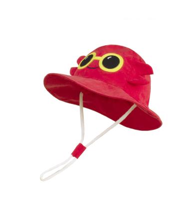LANGZHEN Beach Sun Protection Hat for Baby Girls Adjustable Toddler Kids Hat Wide Brim Summer Play Hat with Chin Strap Crimson - Crab 6-12 Months