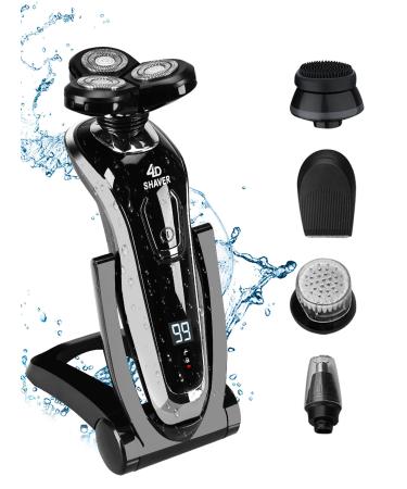 Podazz Electric Rotary Shavers for Men 3D Rechargeable Waterproof IPX6 Electric Shaving Razor Wet & Dry Beard Trimmer Electric Nose Hair Trimmer Shaver(Black)