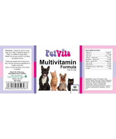 PetVits Multivitamin Formula for Cats & Dogs : Multivitamin General Health Pet Supplement : 90 Tablets in a 99% recycled pot - Buy Online on SooperMarket.com