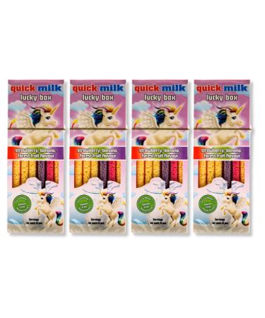 Quick Milk Lucky Box Unicorn Pack of 4 Strawberry Banana and Forest Fruit Flavoured Milk Straws for Instant Milkshake | Total of 52 Quick Milk Magic Sipper Straws by The Great British Kitchen