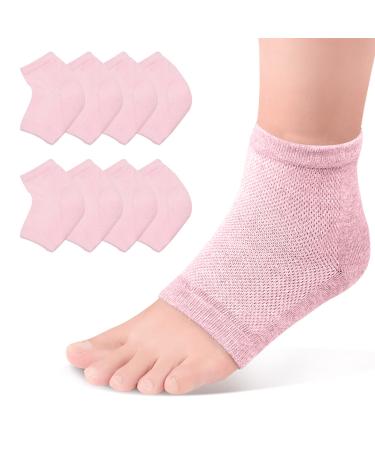 WOOKIT 4 pairs of moisturizing heel socks gel linked open toe for cracked dry heel women men spa foot care socks pink pink (4 Pack)