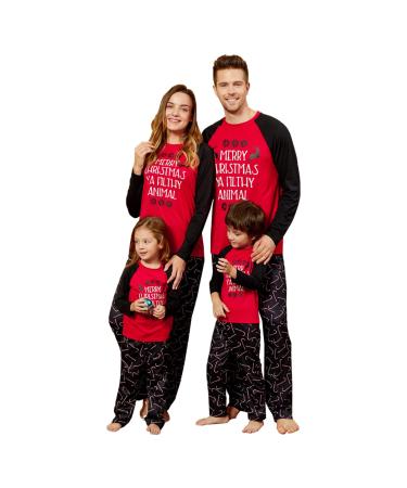 PATPAT Family Matching Christmas Pajamas Tree Snowflake and Letters Print Sleepwear Long-sleeve Pajamas Sets Family Xmas Outfits Baby 12-18 Months Red