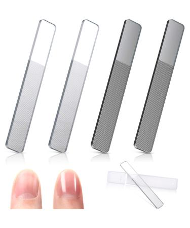 4 Pieces Glass Nail Shiner Crystal Nail Shine Buffer Polisher Crystal Glass Nano Nail File with Case for Natural Nails (White and Black Flat End)