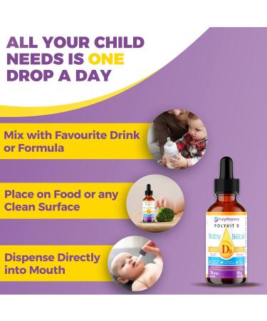 POLYVIT D Baby Vitamin D Drops Vegan D3 Supplement Growth & Development of Bones & Teeth Immune System Support Easy Calcium Absorption For Infants Toddlers Kids 400 IU per Drop 4 Month Supply - Buy Online on SooperMarket.com