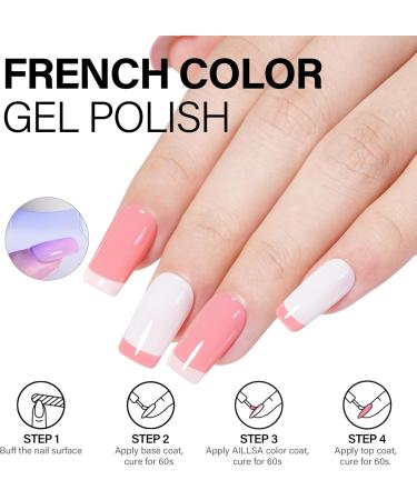 AILLSA Pink Gel Nail Polish Set French Manicure White Pink Nude Gel Polish with Base and Top Coat Light Baby Pink Colors Nail Polish Gel Neutral Soak Off U V Gel Starter Kit Gifts Nail Art Salon DIY A4-white Pink - Buy Online on SooperMarket.com