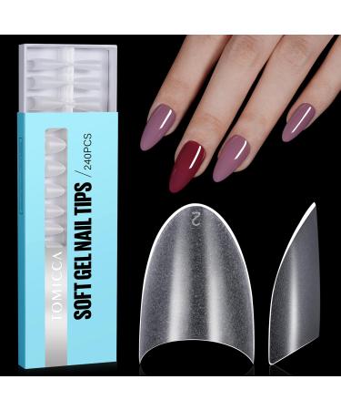 TOMICCA Short Almond French Edge Nail Tips 240pcs Half Cover False Nail Tips Clear Matte False Nails Acrylic Nail Tips Artificial Nails Tips for Acrylic Extensions Salon Nails 12 Sizes Half Cover-Short Almond