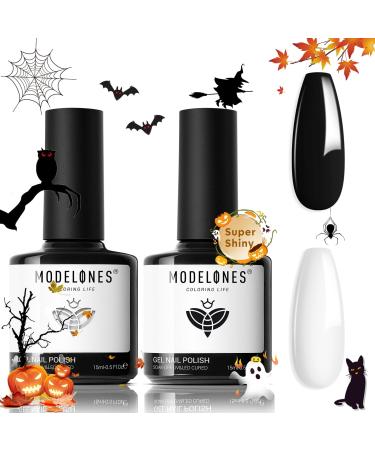 modelones Gel Nail Polish Set 2 Pcs 15 ML Black and White Gel Polish White Gel Nail Polish Soak Off LED Fall Gel Polish Halloween Nails Art Manicure Home Gift for Women Girl A01-Black White