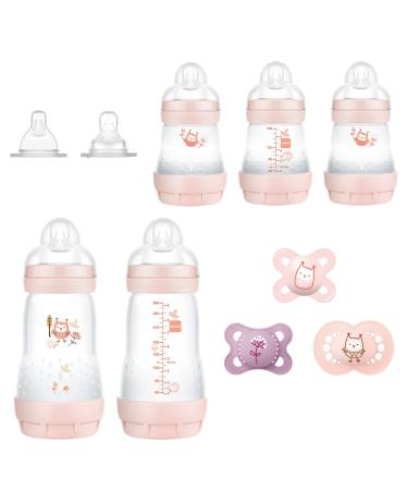 MAM Newborn Essentials Baby Essentials Matte Gift Set (9-Piece)  Easy Start Anti-Colic Baby Bottles  Baby Pacifiers  Girl