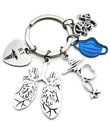 :RT Respiratory Therapist Keychain Respiratory Therapy Gift Lung Specialist EKG ECG heartbeat Stethoscope